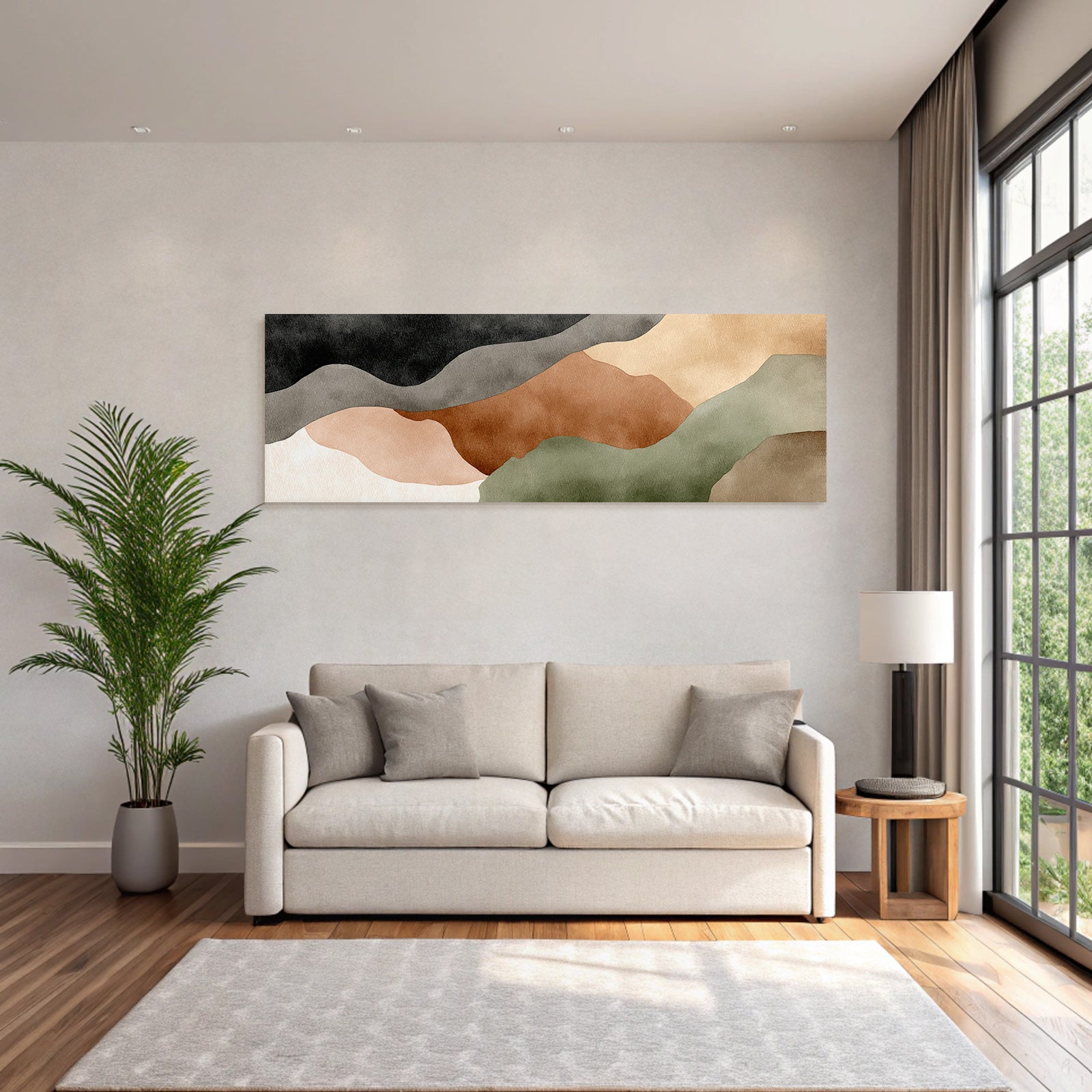 Abstract Watercolor Shapes Earthy Tones Smooth Flowing Lines Soothing Design