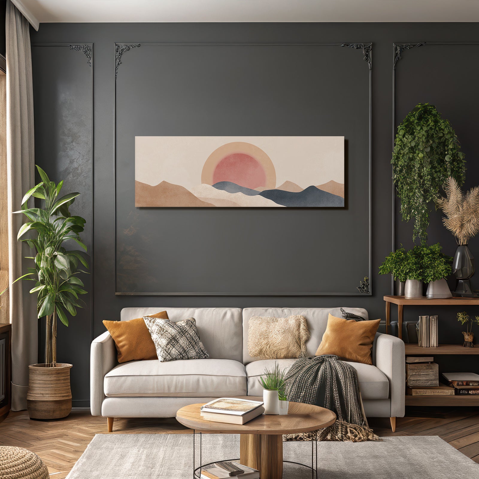 Abstrakt Landschaft Design Sonne Berge Sanfte Farben