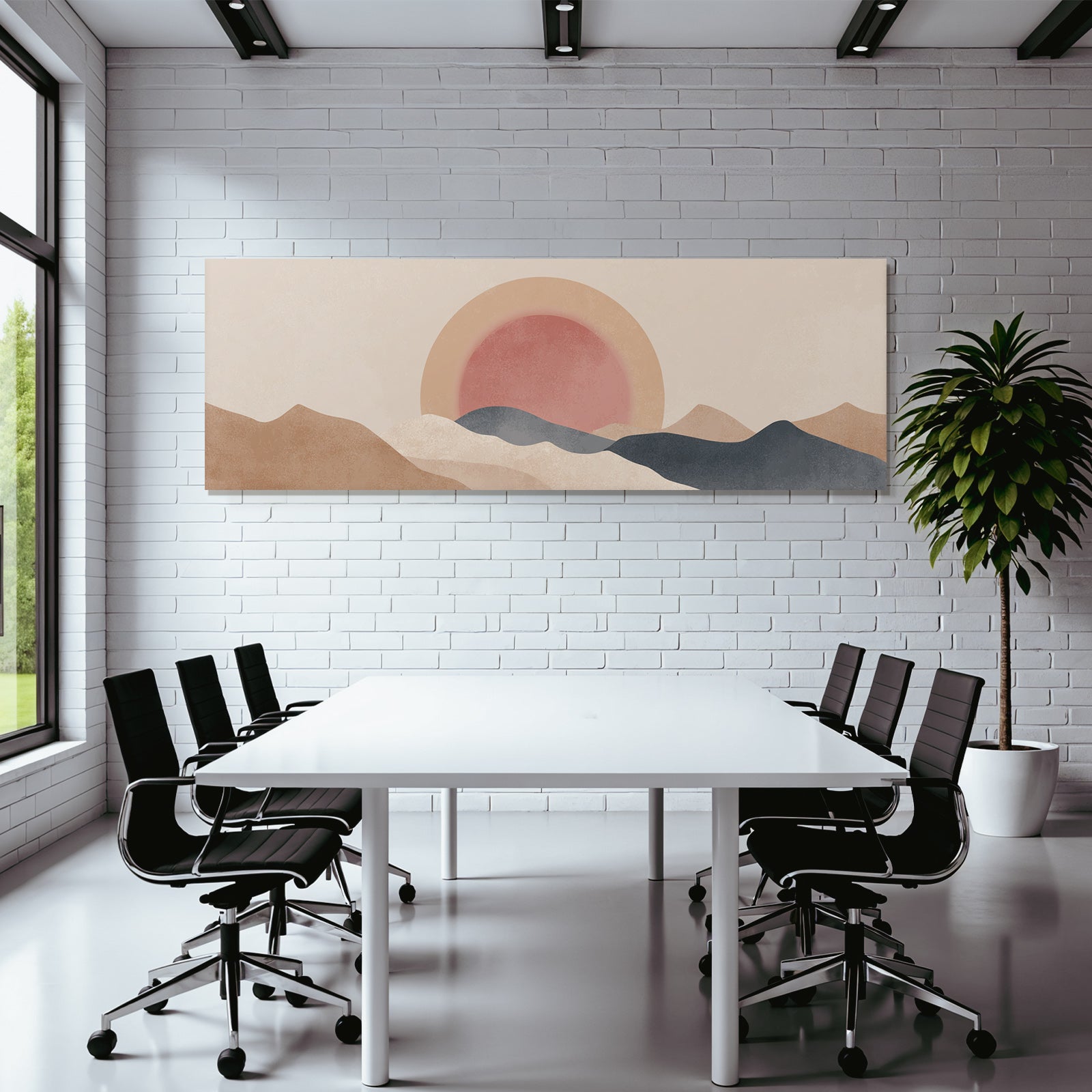 Abstrakt Landschaft Design Sonne Berge Sanfte Farben