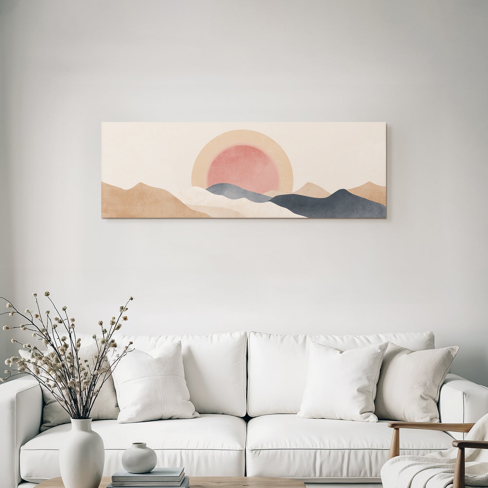 Abstrakt Landschaft Design Sonne Berge Sanfte Farben