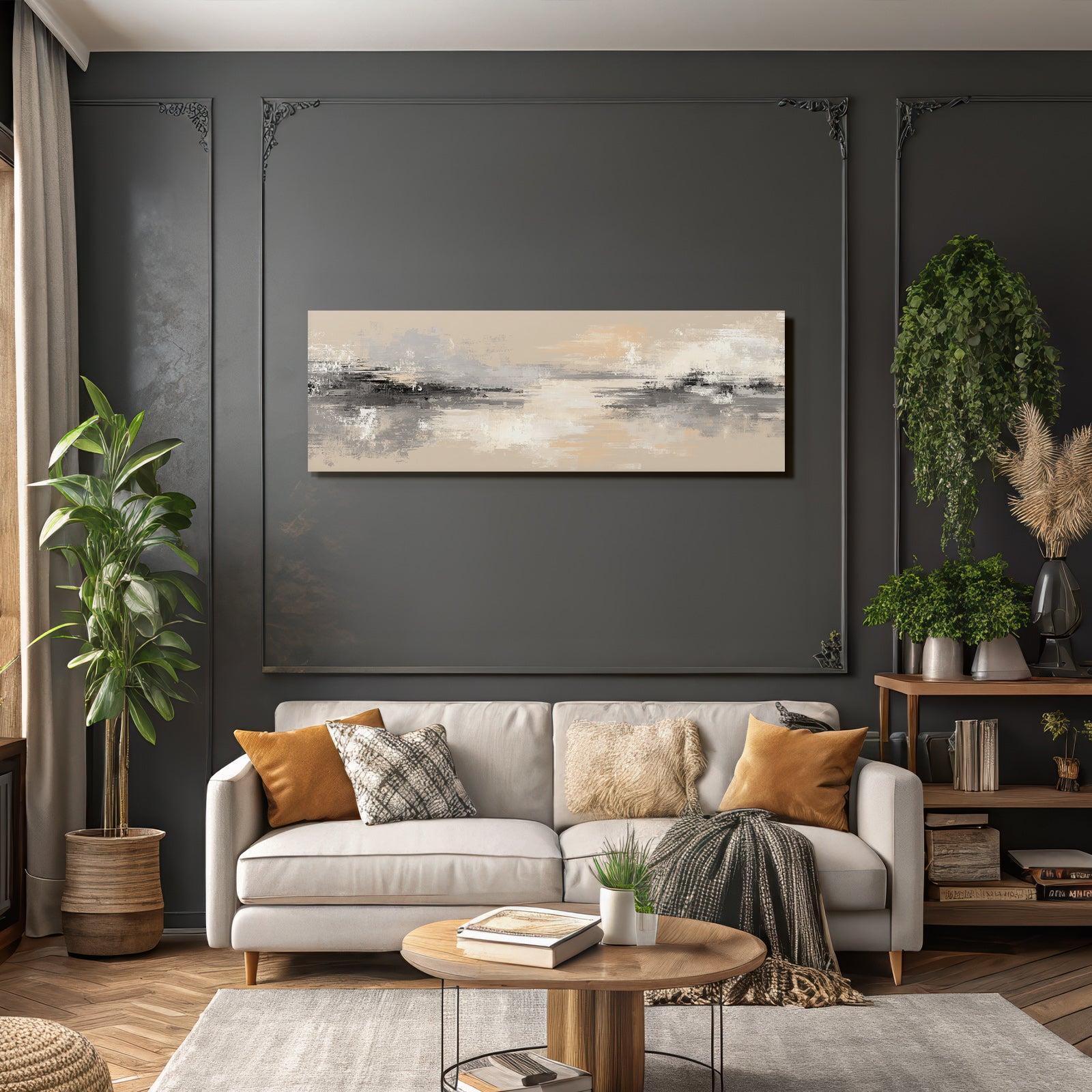 Abstrakte Kunst Grau Beige Weiss
