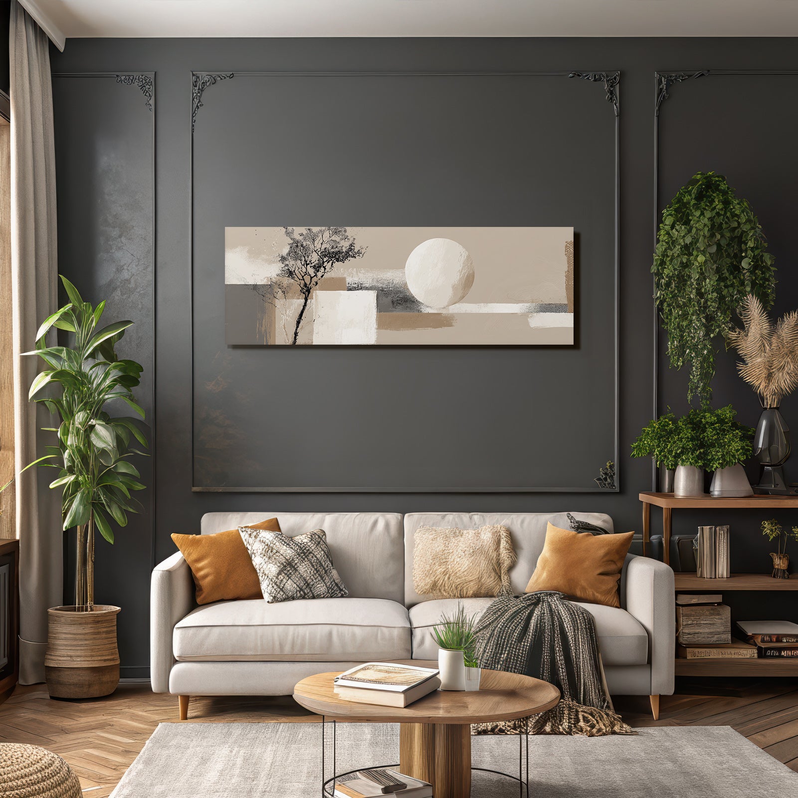Abstrakte Kunst Organische Formen Erdtoene Stilisierter Baum Geometrische Formen