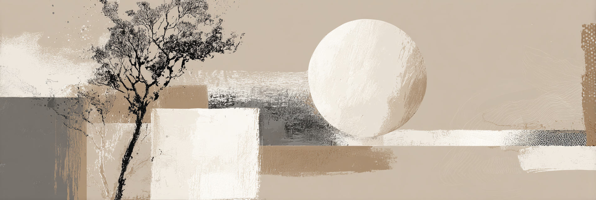 Abstrakte Kunst Organische Formen Erdtoene Stilisierter Baum Geometrische Formen | Japandi | Einrichtungsstile