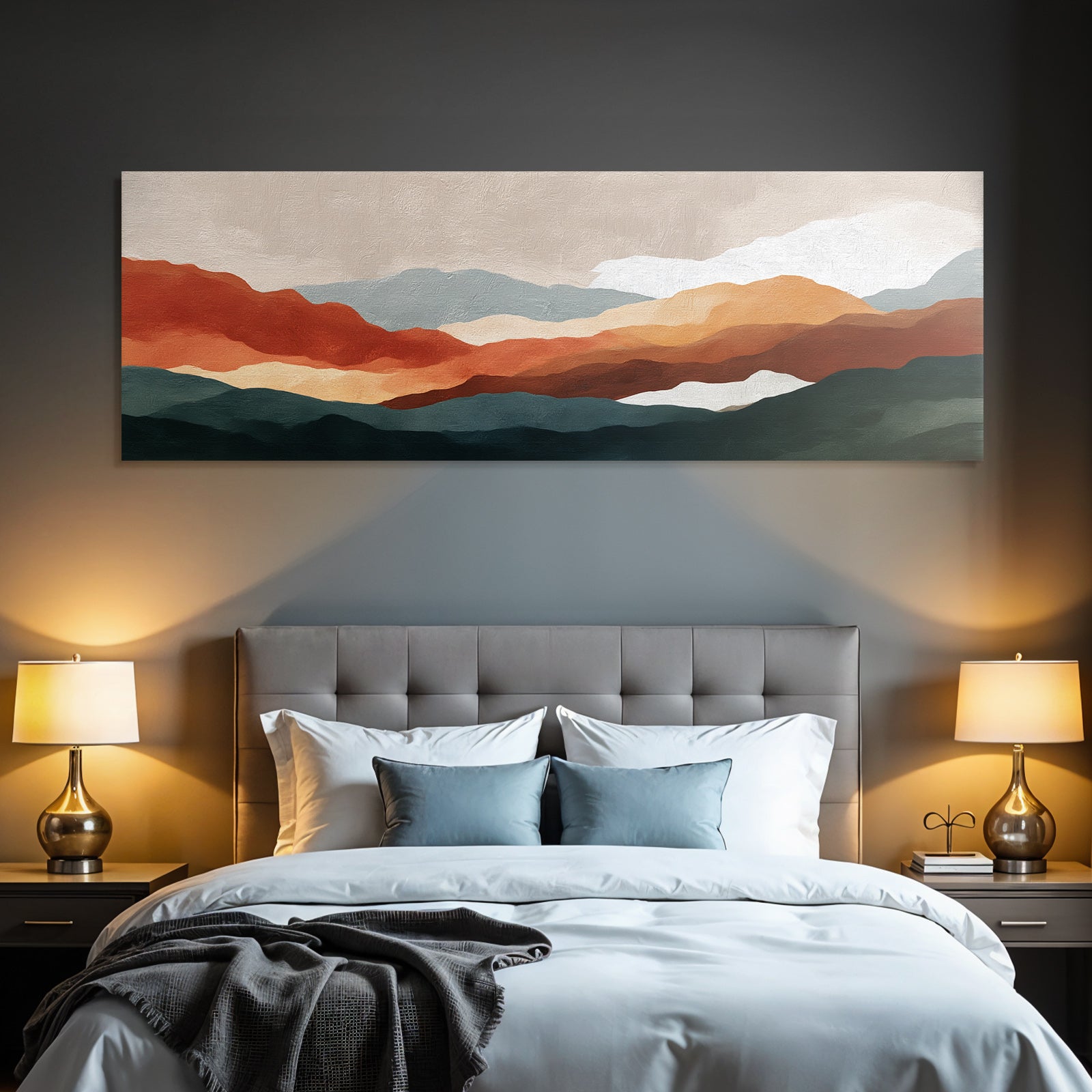 Abstract Landscape Painting Stylized Mountains Warm and Cool Colors