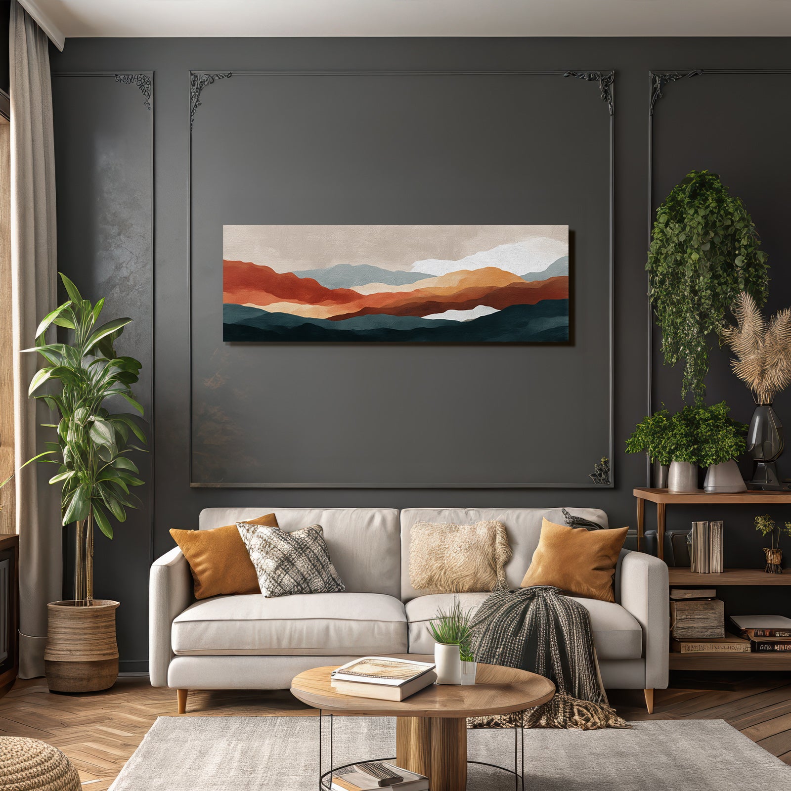 Abstract Landscape Painting Stylized Mountains Warm and Cool Colors
