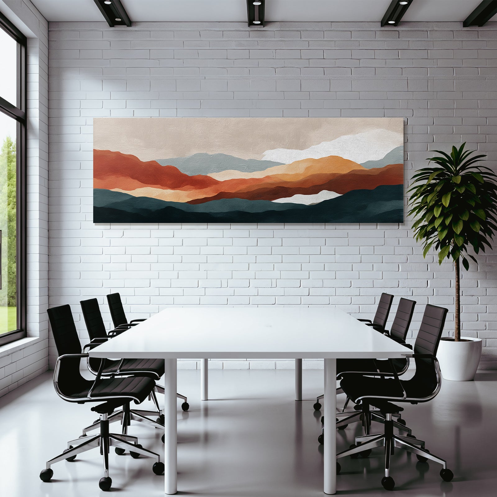 Abstract Landscape Painting Stylized Mountains Warm and Cool Colors