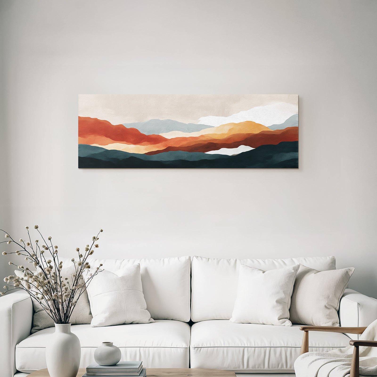 Abstract Landscape Painting Stylized Mountains Warm and Cool Colors