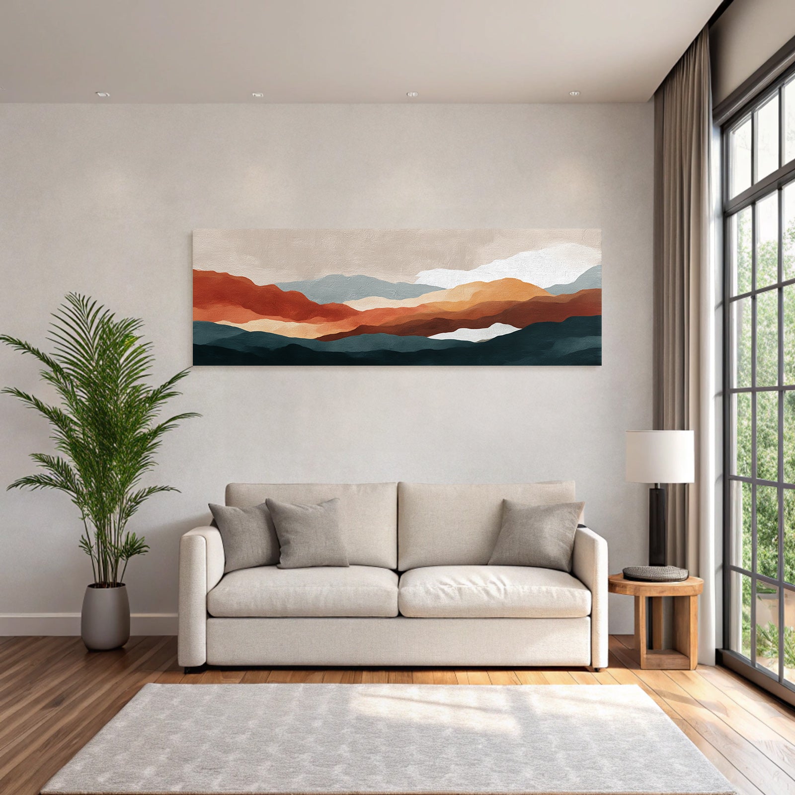 Abstract Landscape Painting Stylized Mountains Warm and Cool Colors