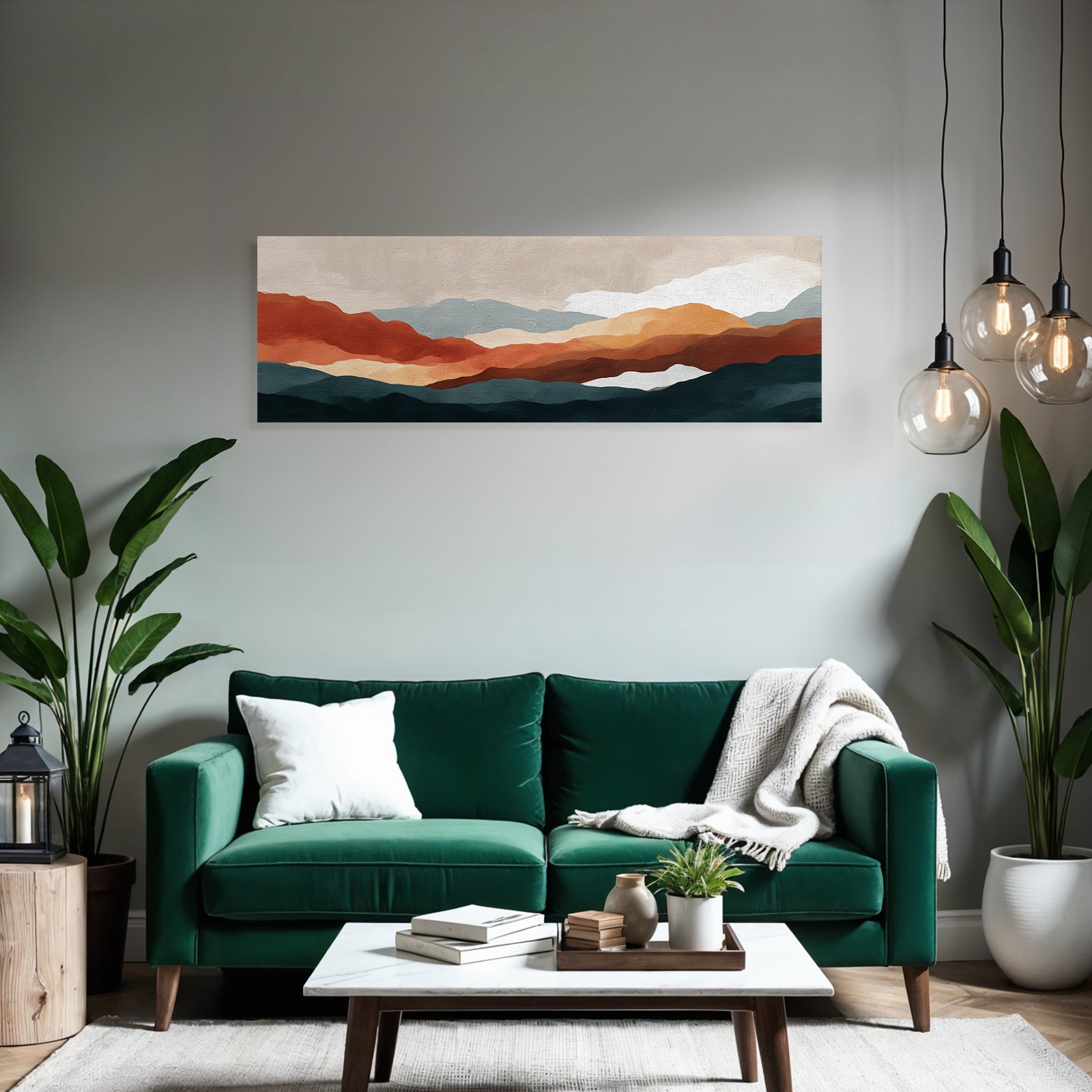 Abstract Landscape Painting Stylized Mountains Warm and Cool Colors