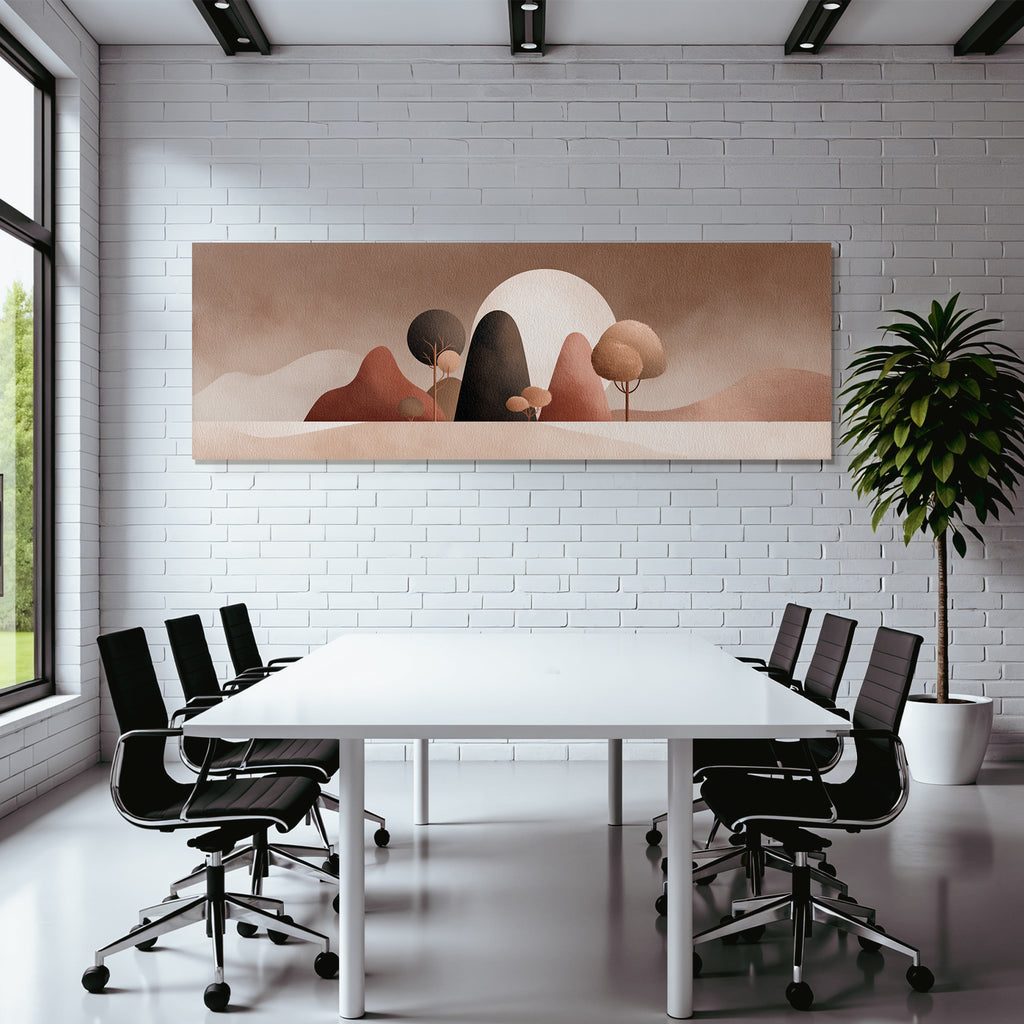 Abstract Landscape Illustration Warm Earth Tones Trees Hills