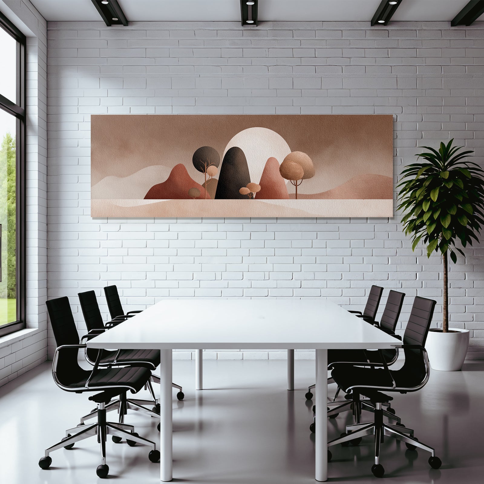 Abstract Landscape Illustration Warm Earth Tones Trees Hills
