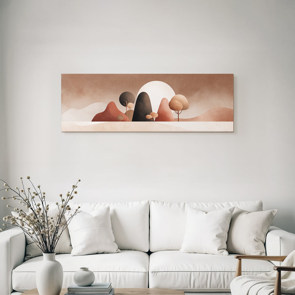 Abstract Landscape Illustration Warm Earth Tones Trees Hills