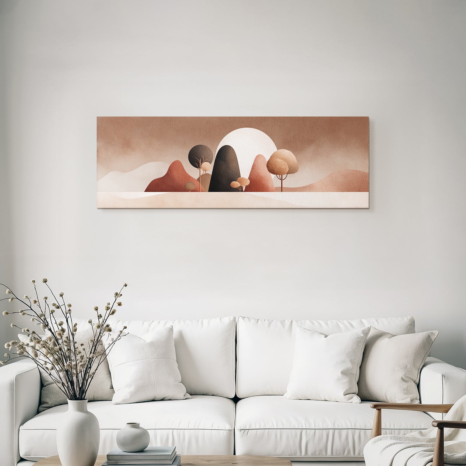 Abstract Landscape Illustration Warm Earth Tones Trees Hills