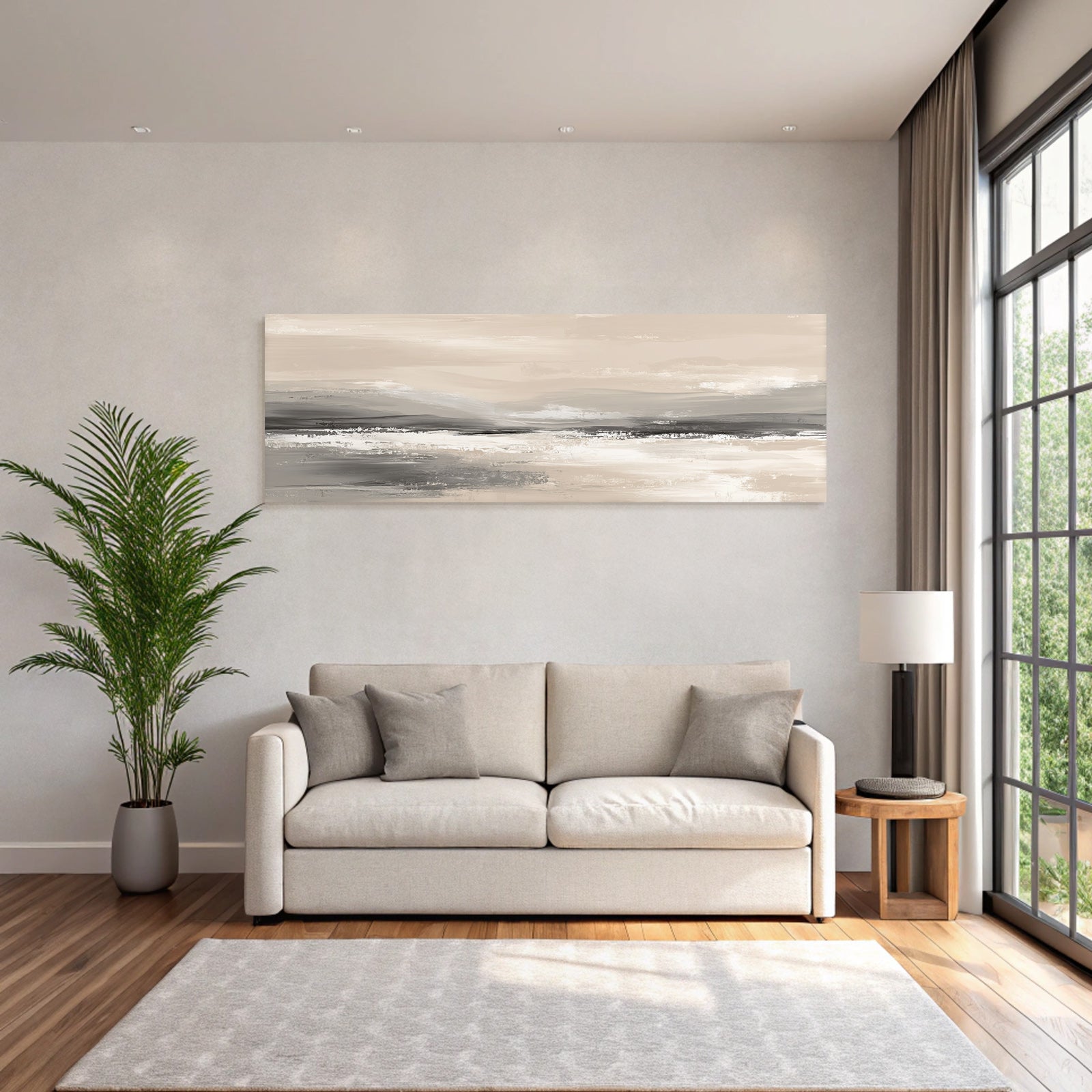Abstrakte Landschaft Malerei Sanfte Farben Breite Striche Serene Szene Natur Inspiriert