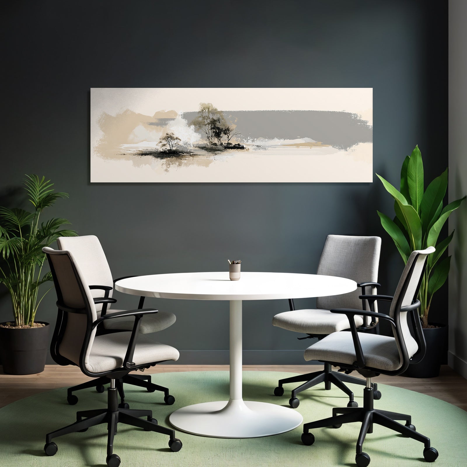 Abstract Landscape With Trees Soft Earth Tones Golden Colors