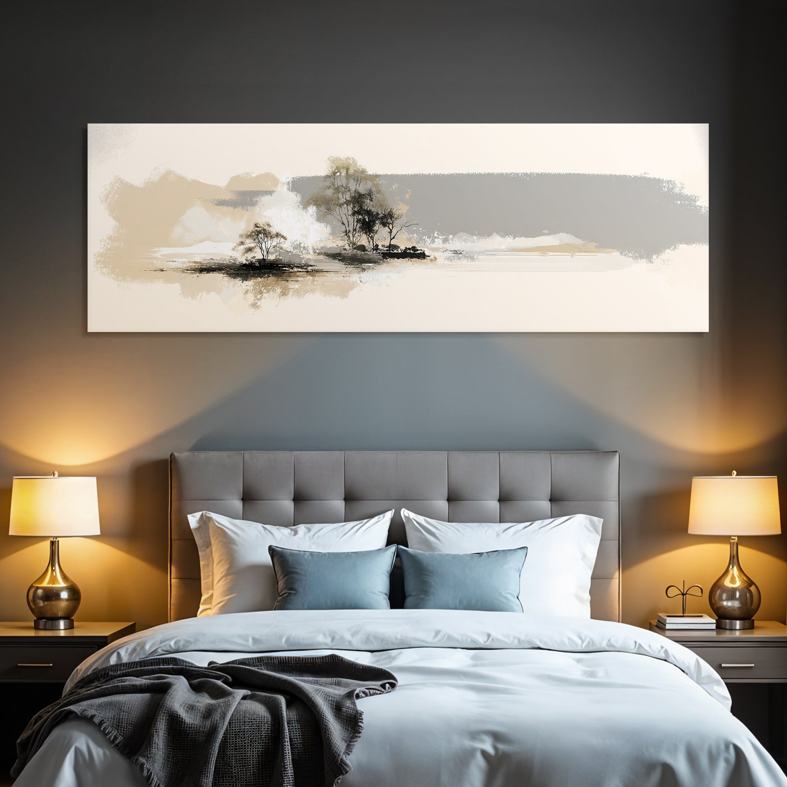 Abstract Landscape With Trees Soft Earth Tones Golden Colors