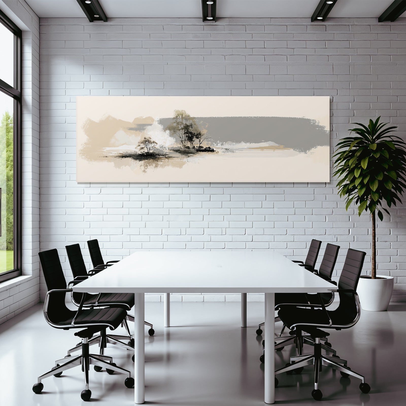 Abstract Landscape With Trees Soft Earth Tones Golden Colors