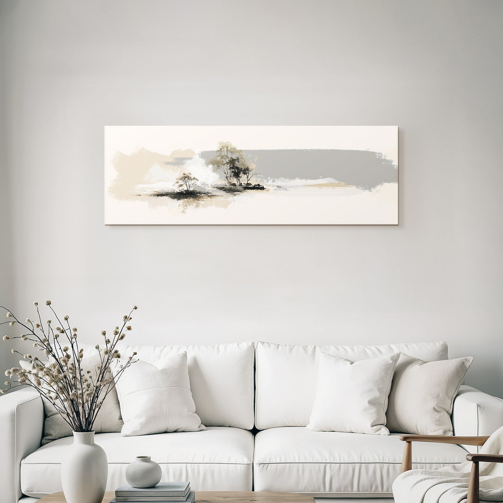 Abstract Landscape With Trees Soft Earth Tones Golden Colors