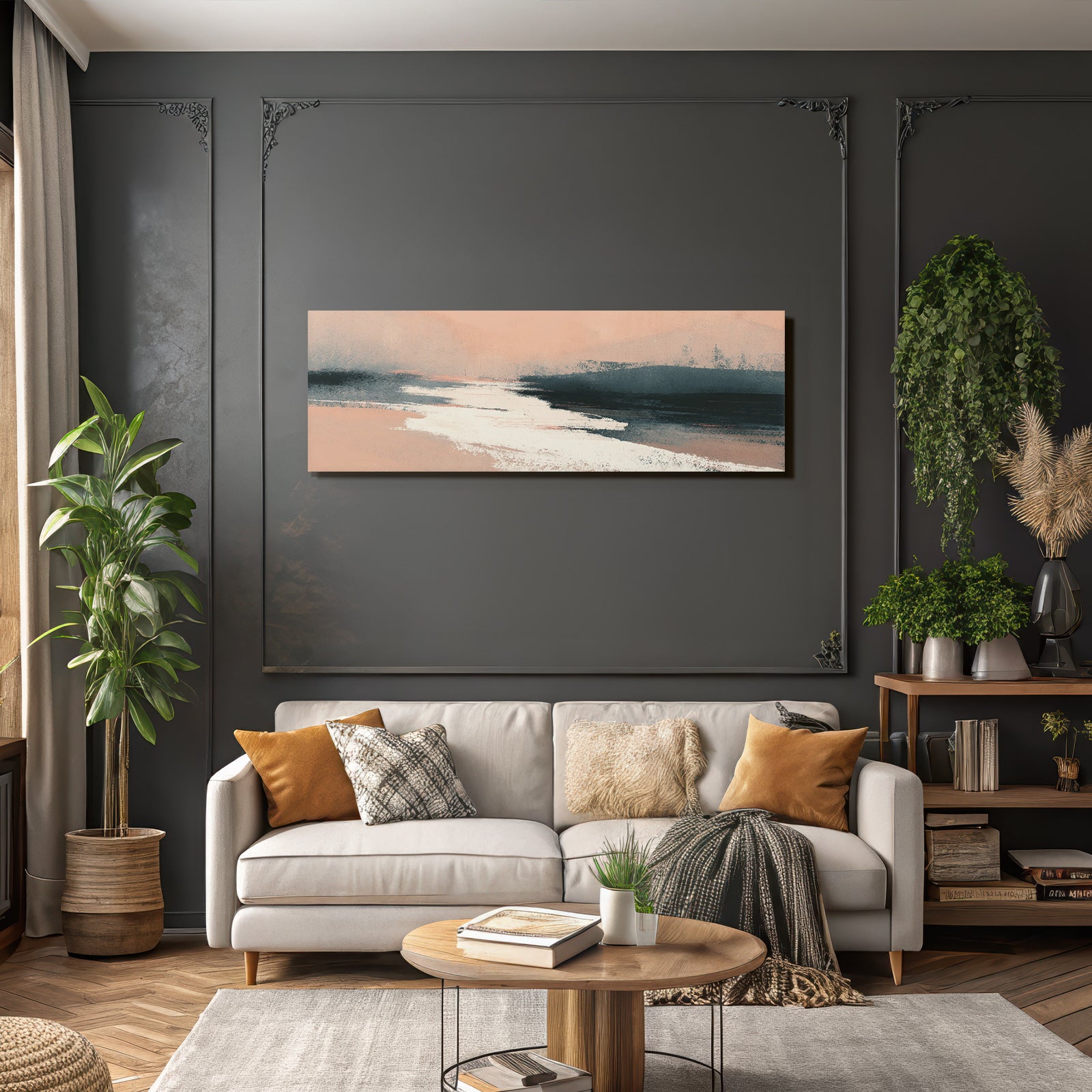 Abstract Landscape Soft Colors Peach Gray White