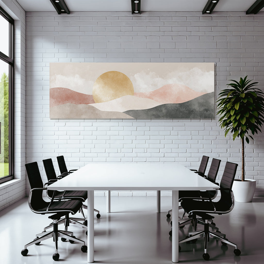 Abstrakte Landschaft Sanfte Farben Sonne Untergang Huegel Ruhig Kuenstlerisch