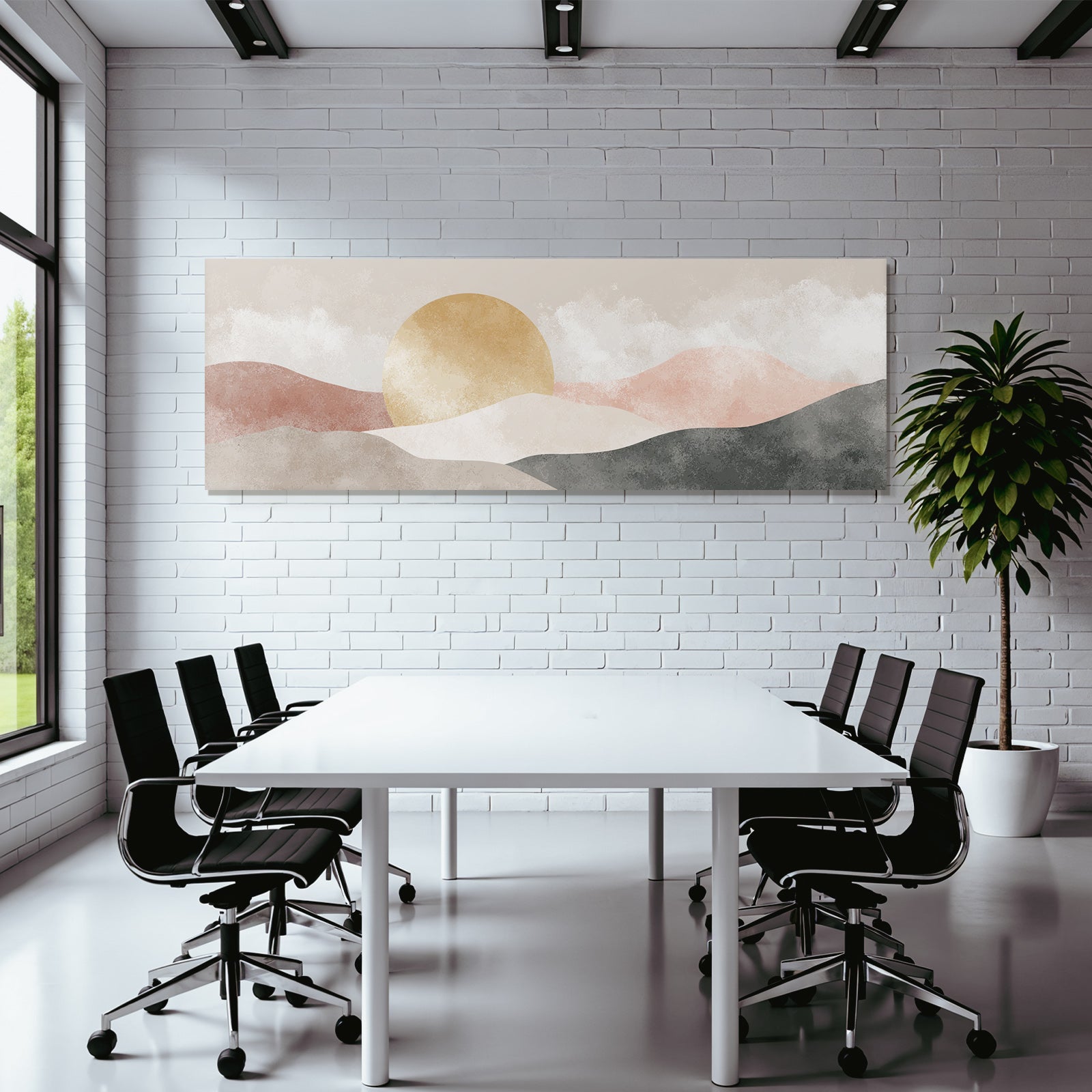 Abstrakte Landschaft Sanfte Farben Sonne Untergang Huegel Ruhig Kuenstlerisch