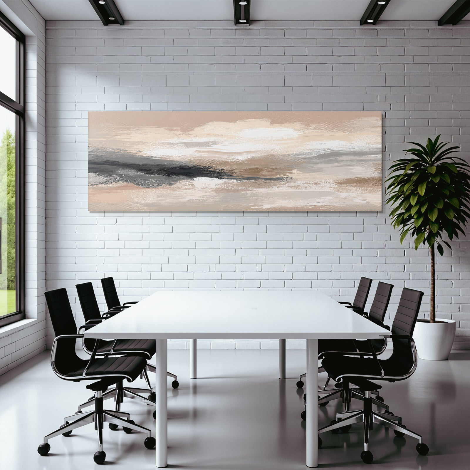 Abstract Painting Soft Colors Neutral Tones Beige Gray White