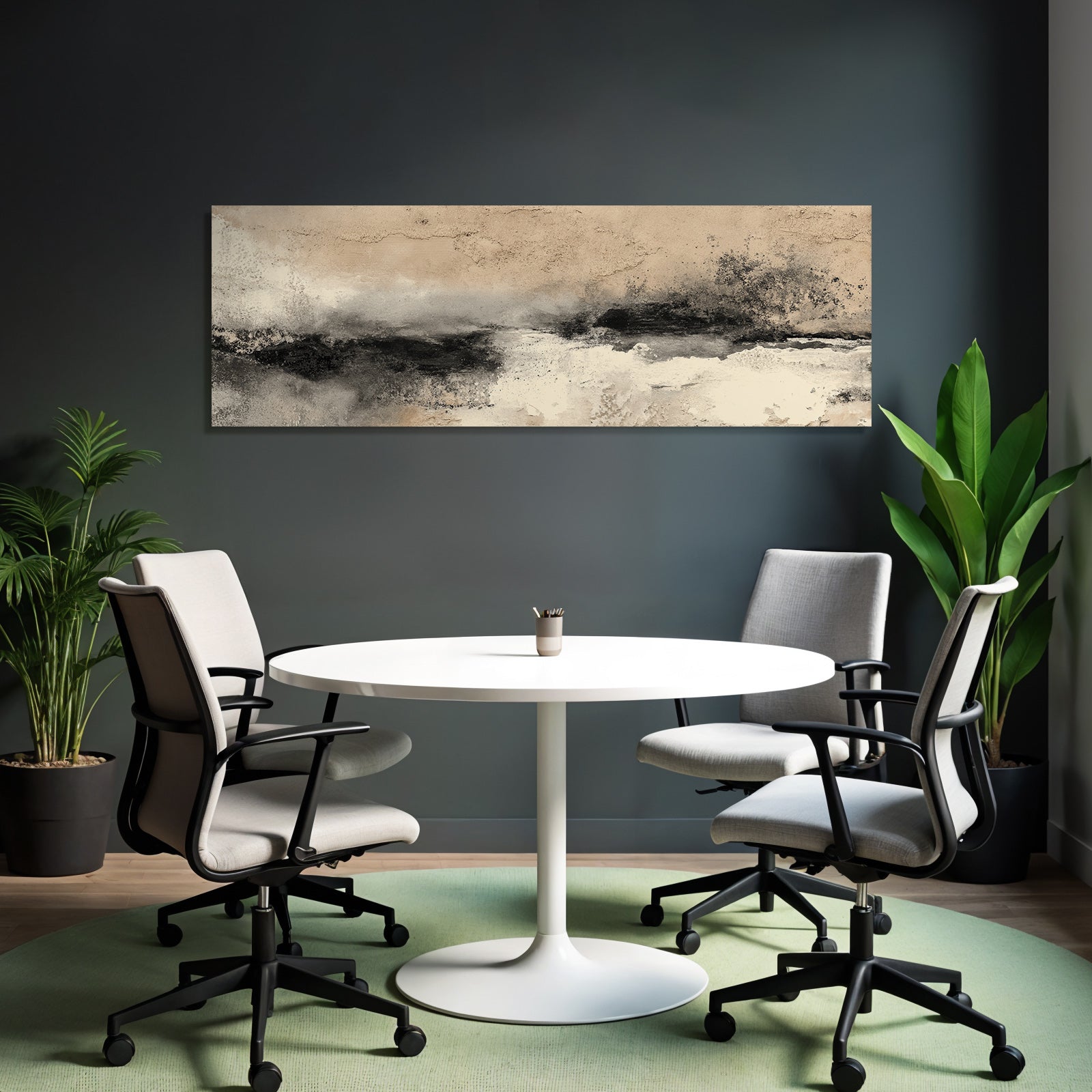 Abstract picture in beige, black and white