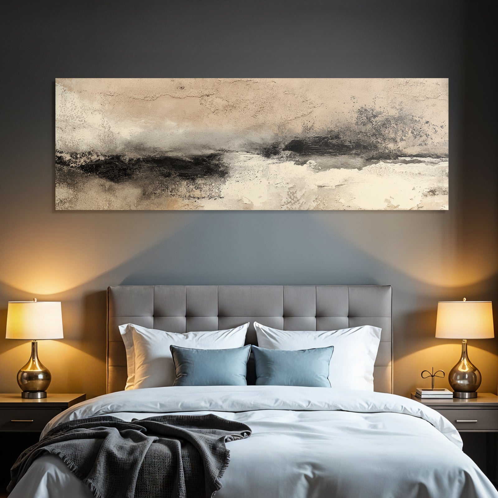 Abstract picture in beige, black and white