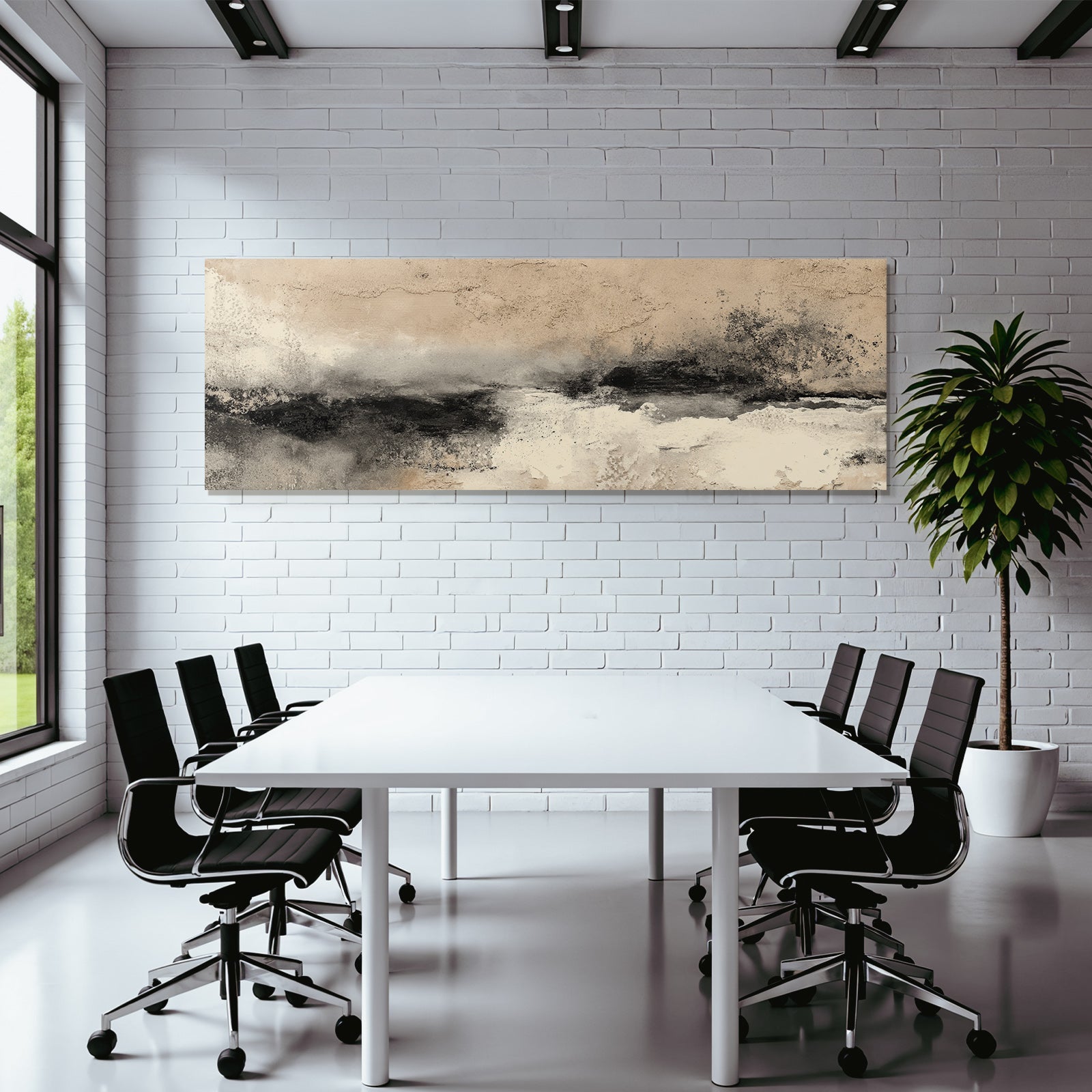 Abstract picture in beige, black and white