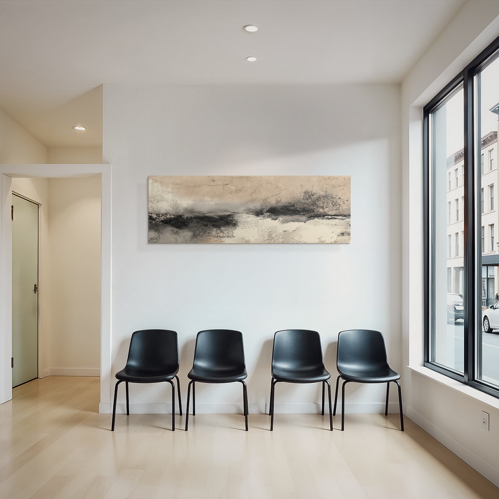 Abstract picture in beige, black and white
