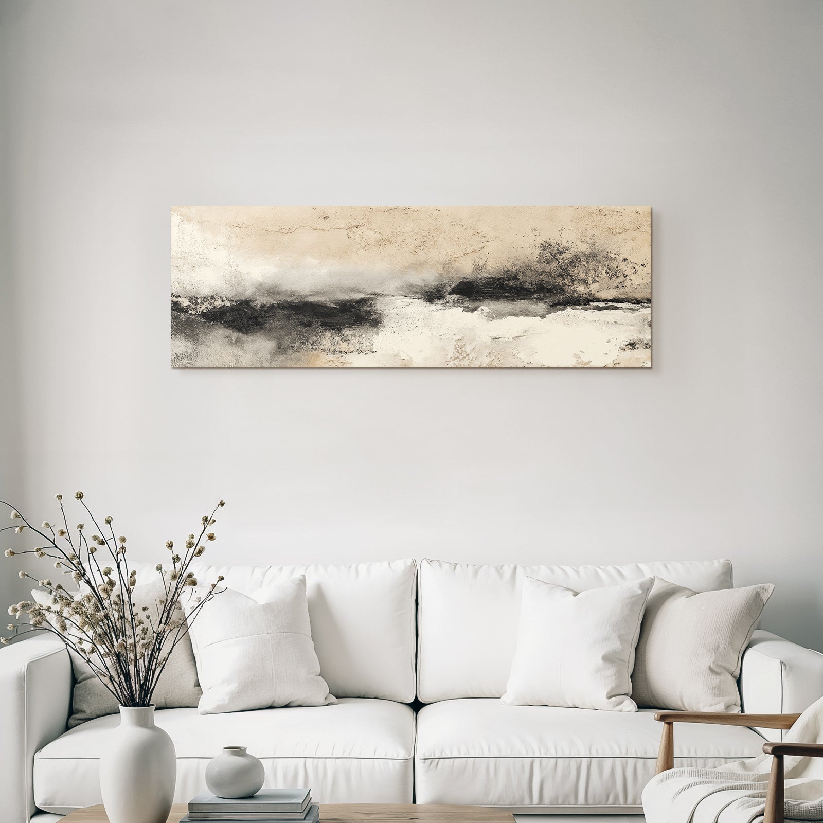 Abstract picture in beige, black and white
