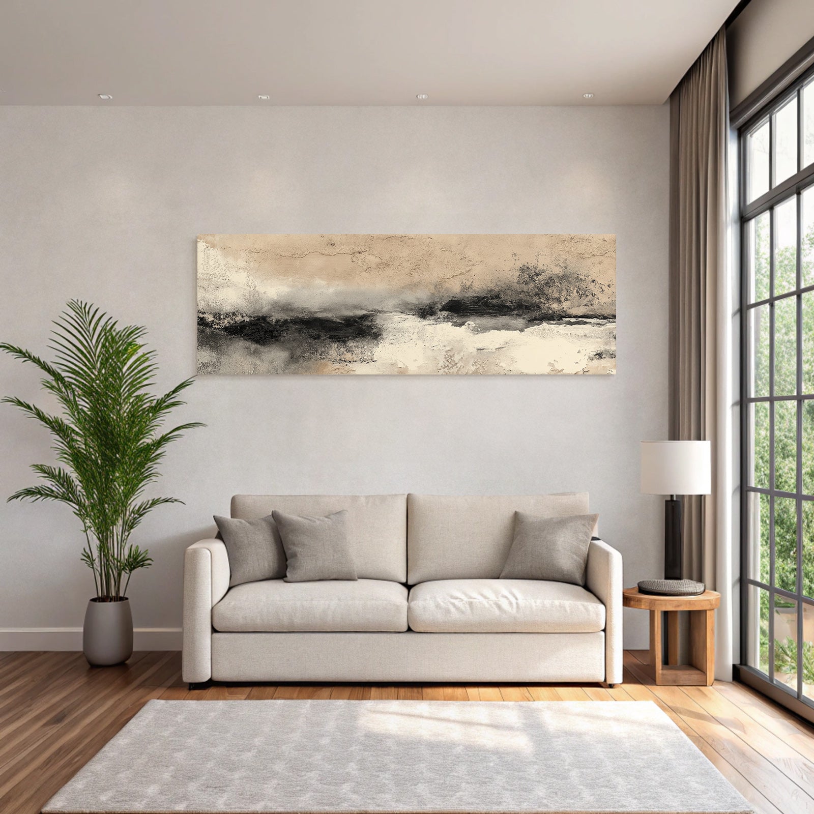 Abstract picture in beige, black and white