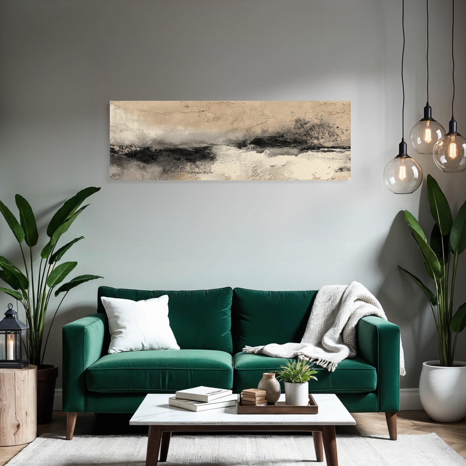 Abstract picture in beige, black and white