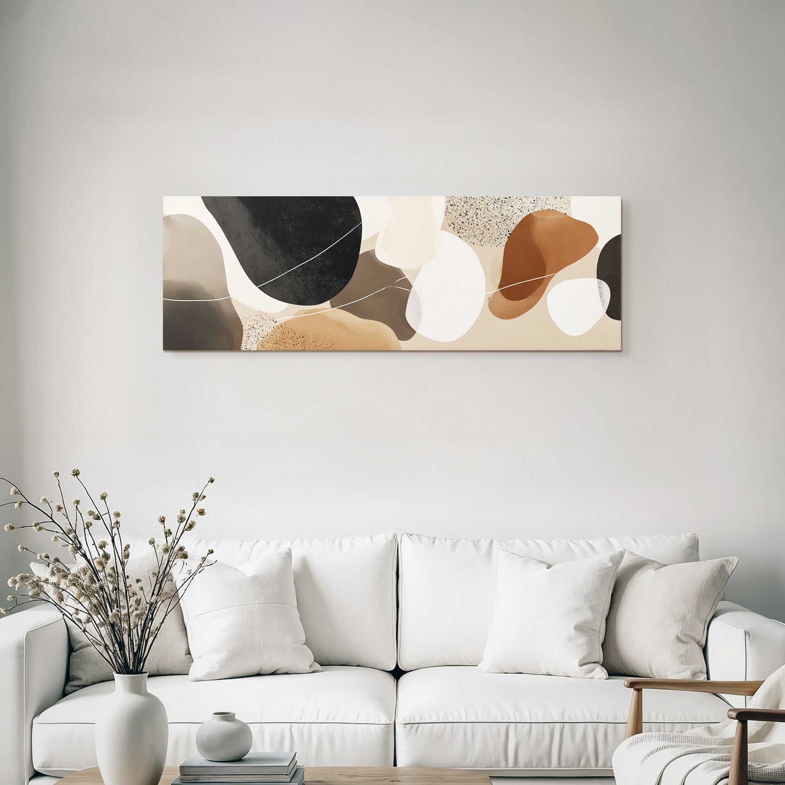 Abstract design of shapes and colors in brown, black, and neutral tones
