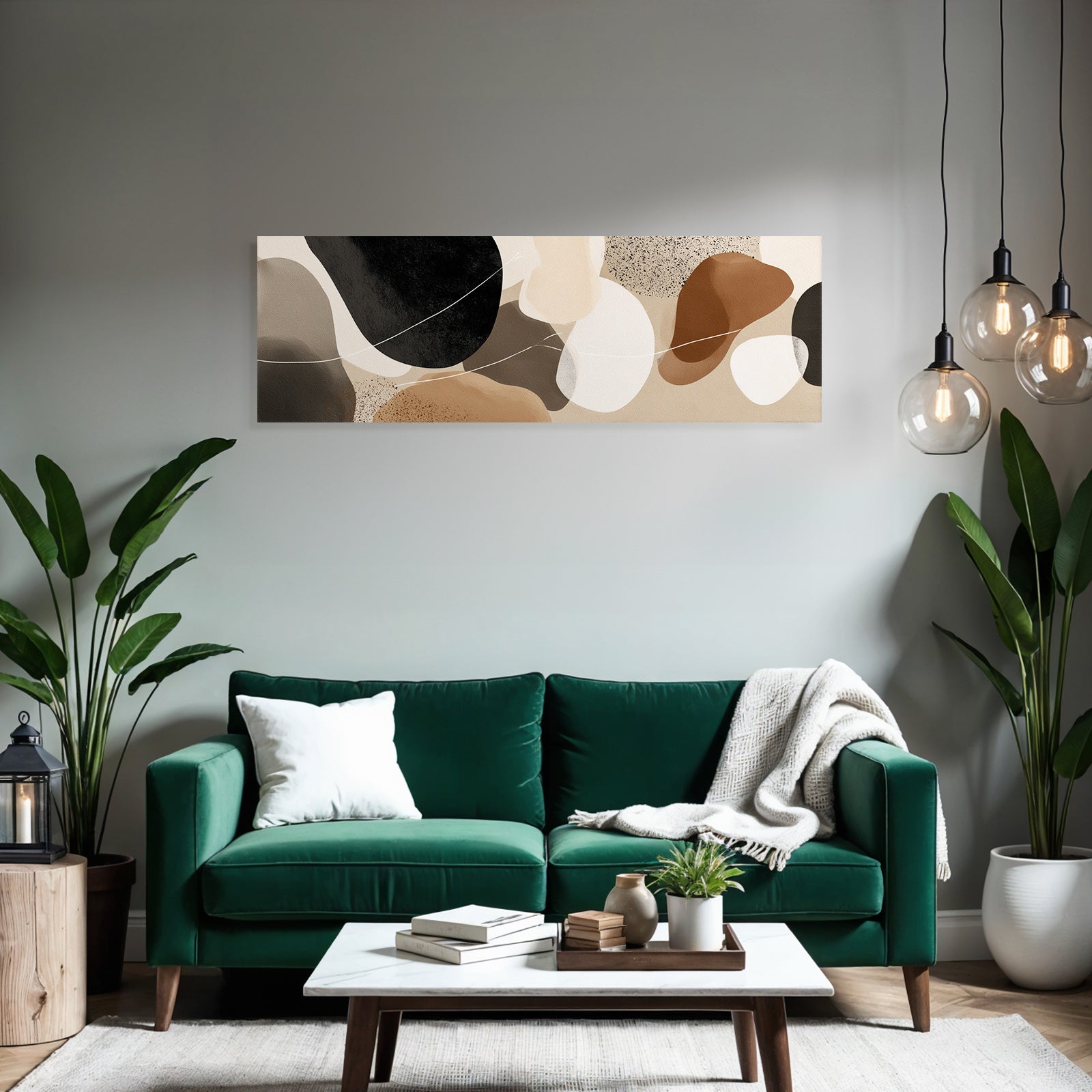 Abstract design of shapes and colors in brown, black, and neutral tones