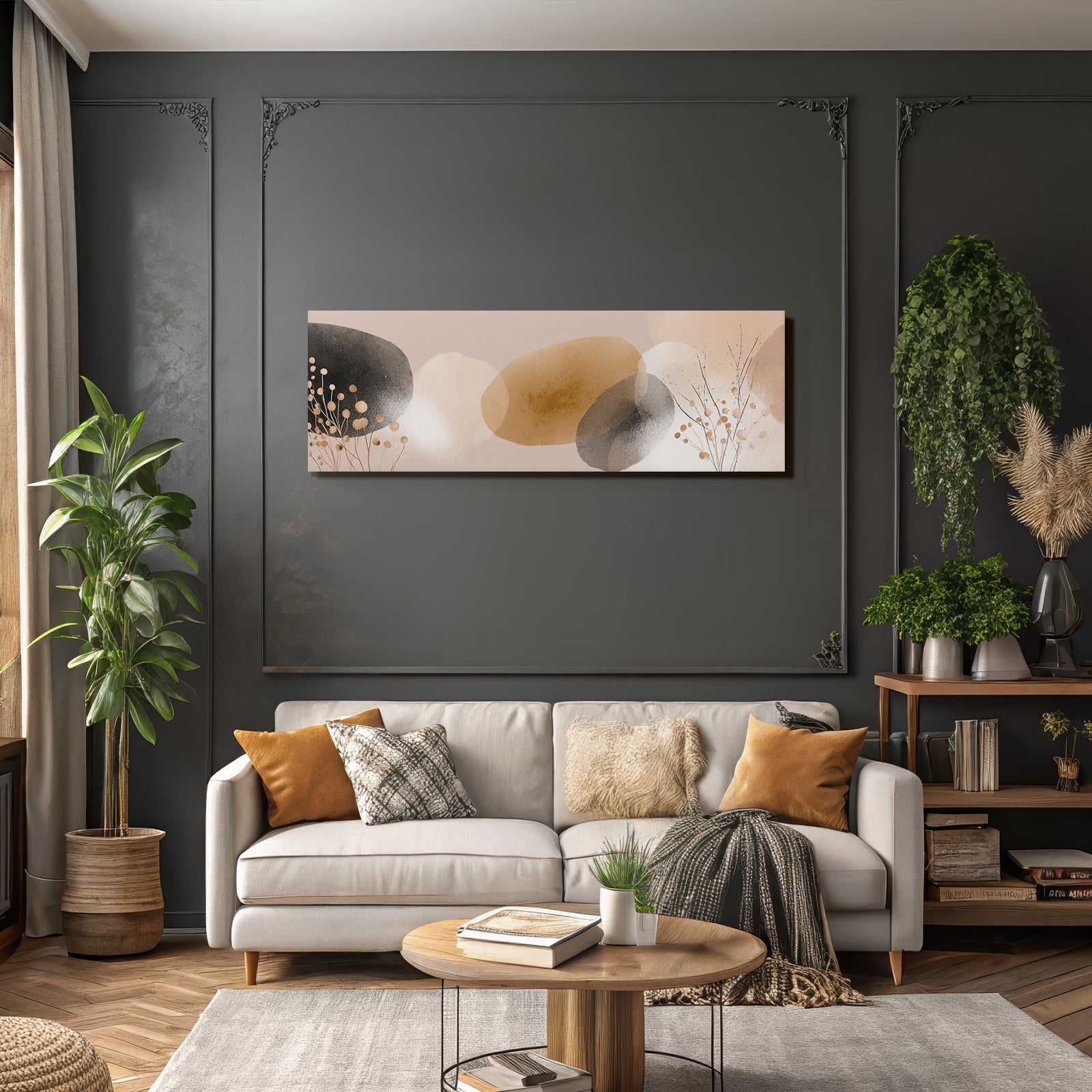 Abstract Design Earth Tones With Branches And Dots