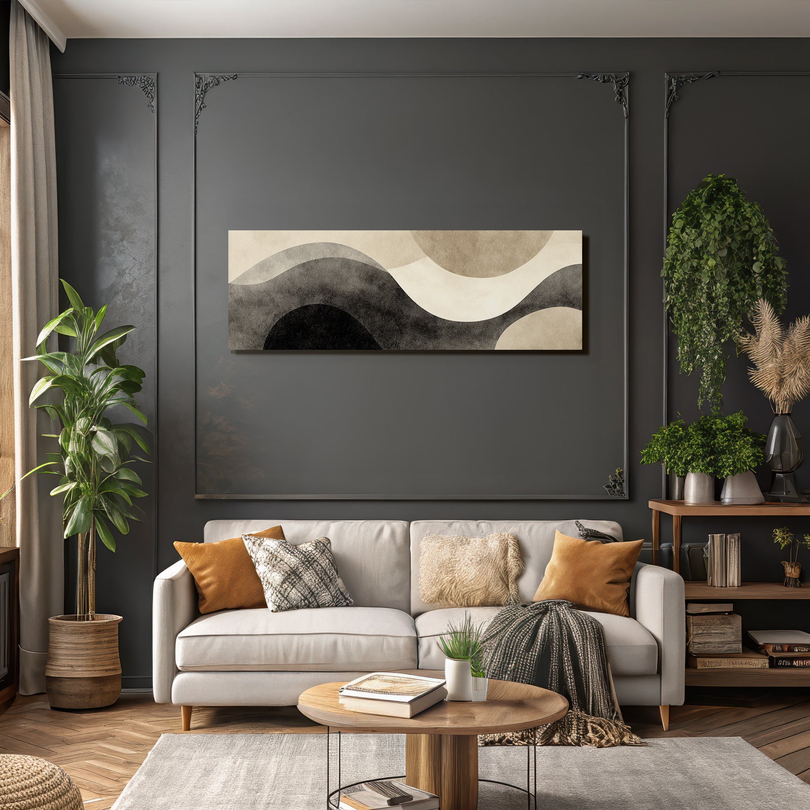 Abstraktes Design Fluide Formen In Beige Schwarz Grau