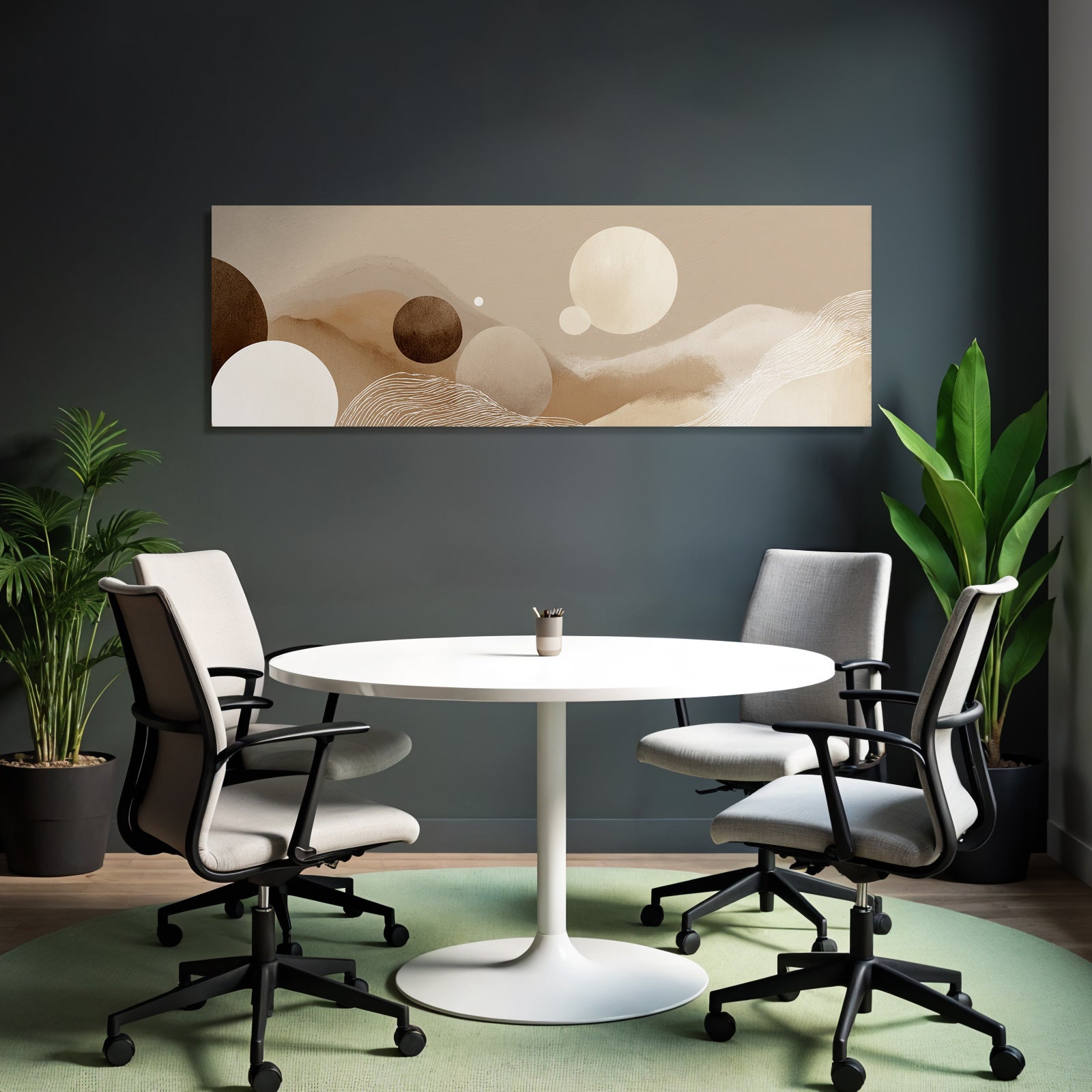 Abstract design with circles and waves, neutral colors