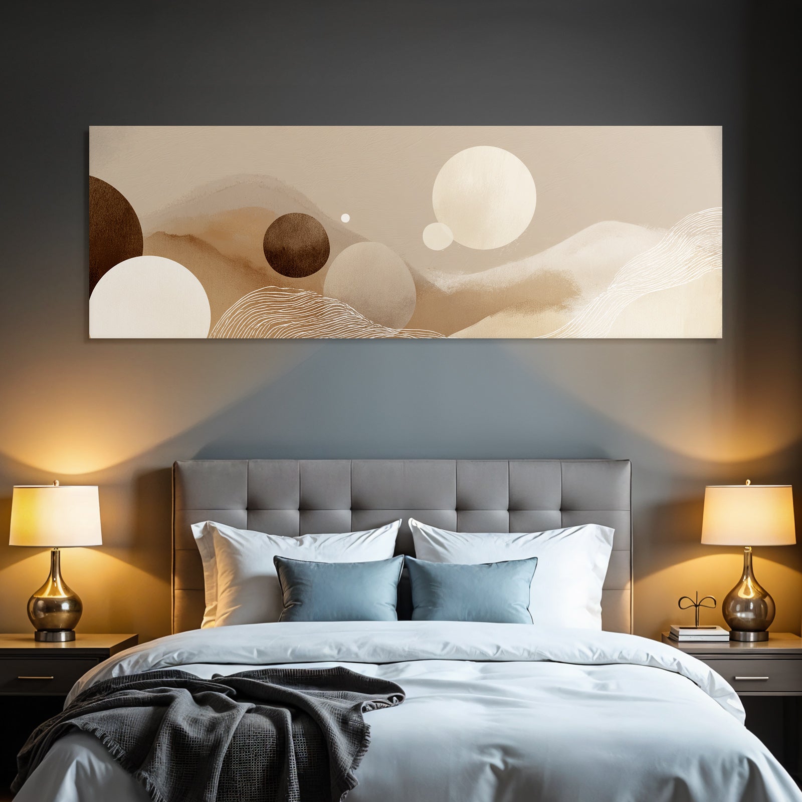 Abstract design with circles and waves, neutral colors