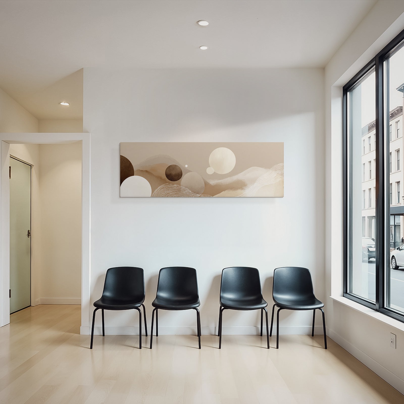 Abstract design with circles and waves, neutral colors