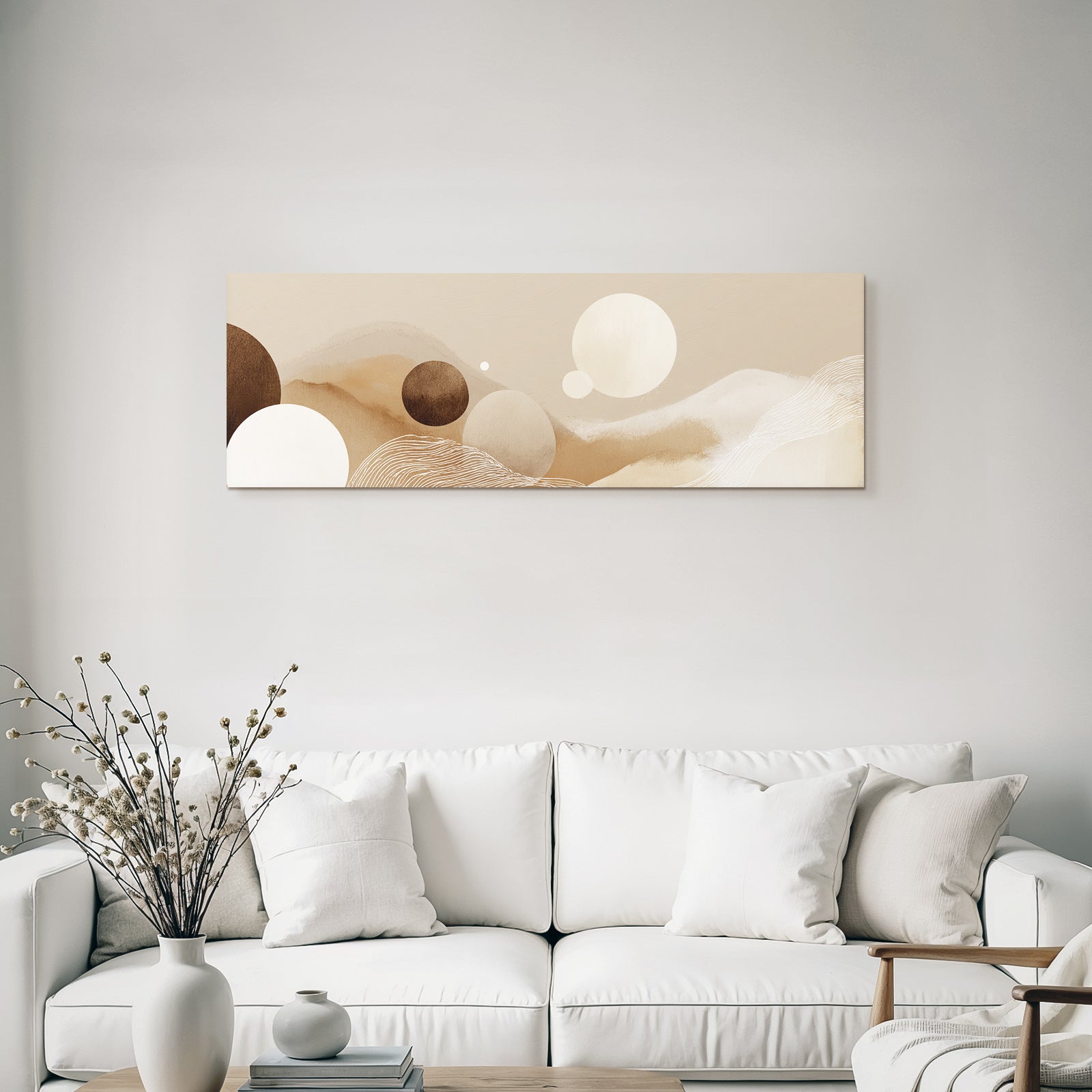 Abstract design with circles and waves, neutral colors