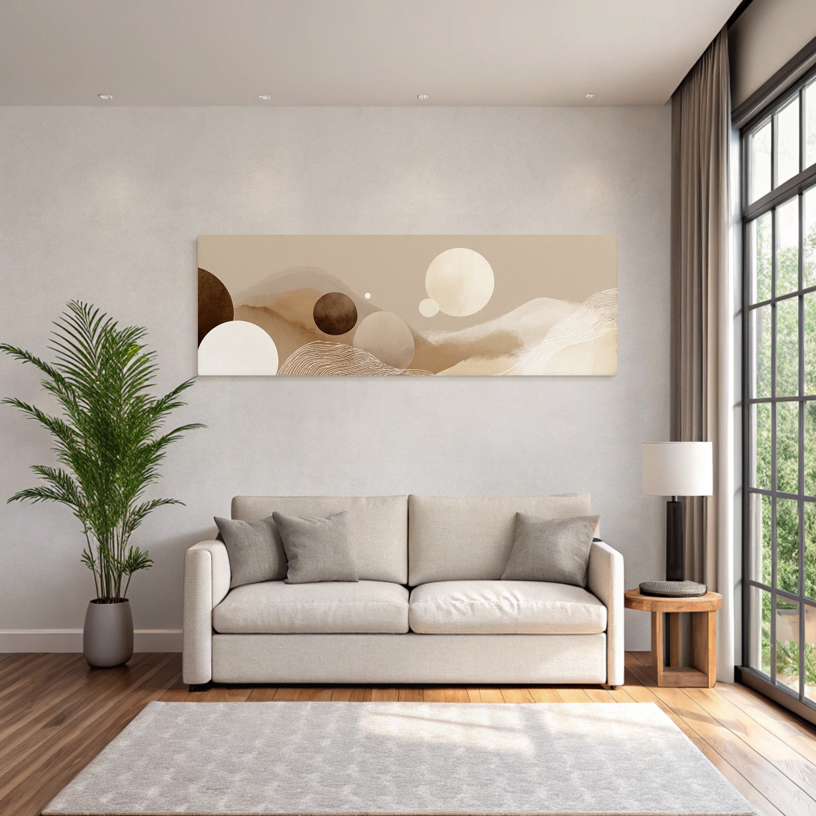 Abstract design with circles and waves, neutral colors