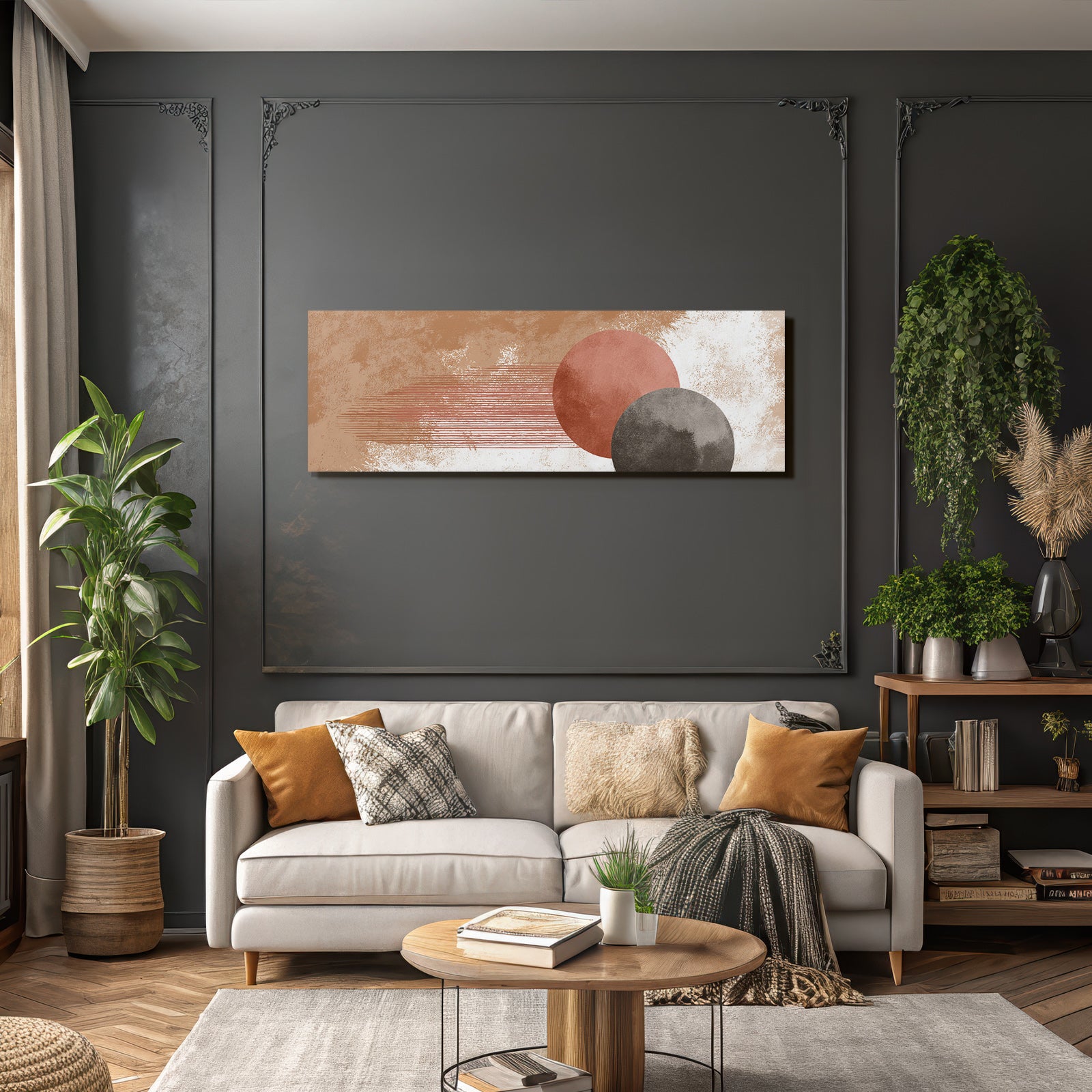 Abstract design round shapes colors background beige terracotta gray