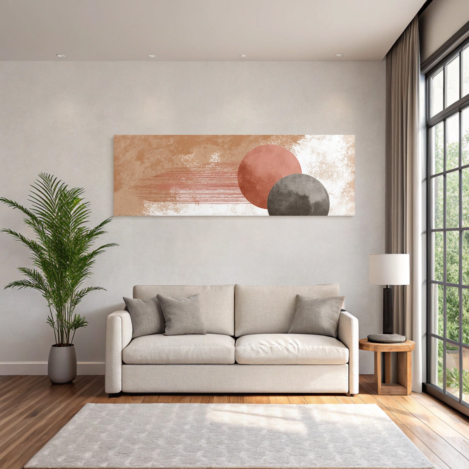 Abstract design round shapes colors background beige terracotta gray
