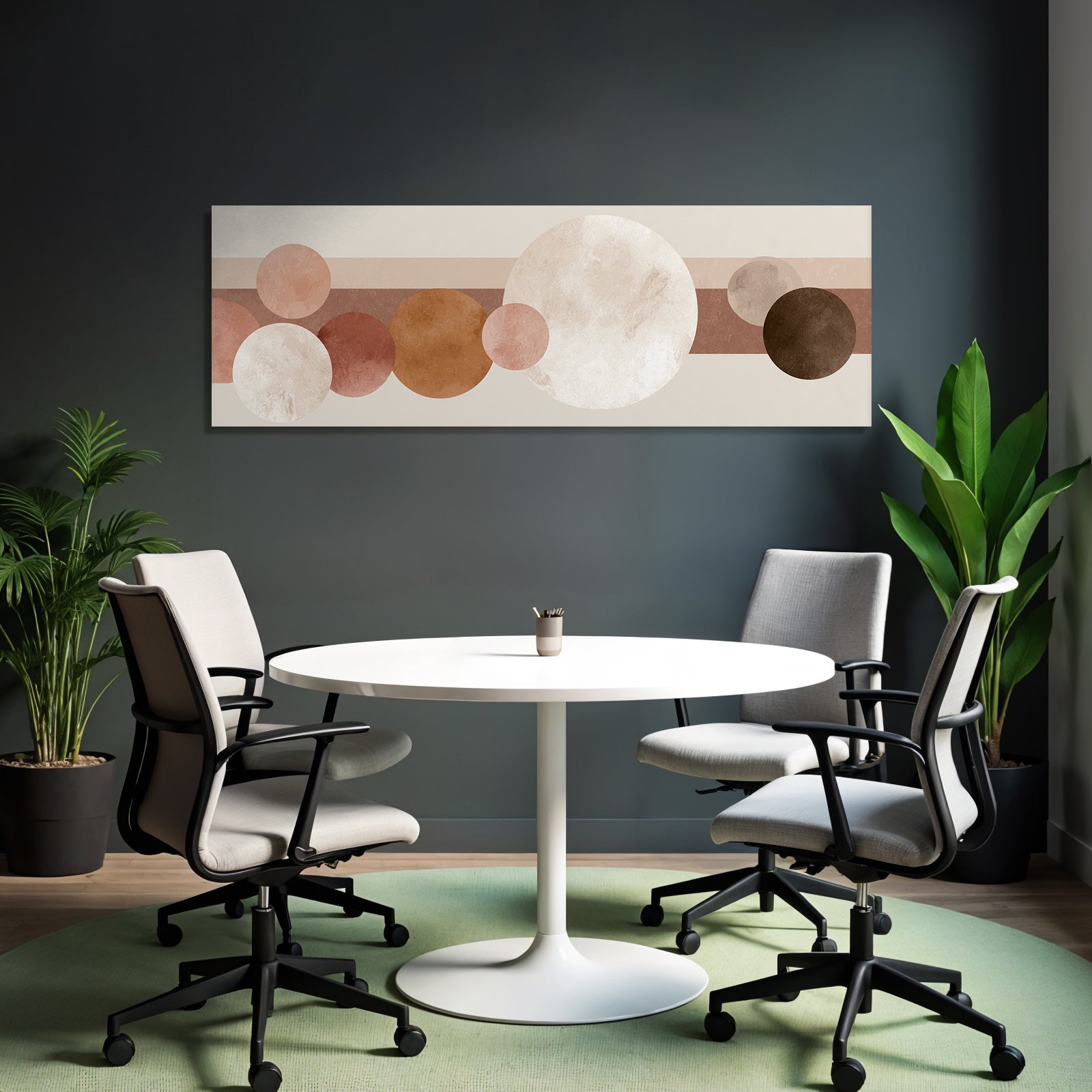 Abstract design with various circles and horizontal stripes