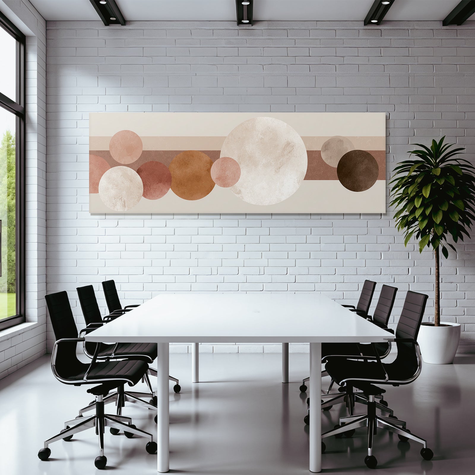 Abstract design with various circles and horizontal stripes