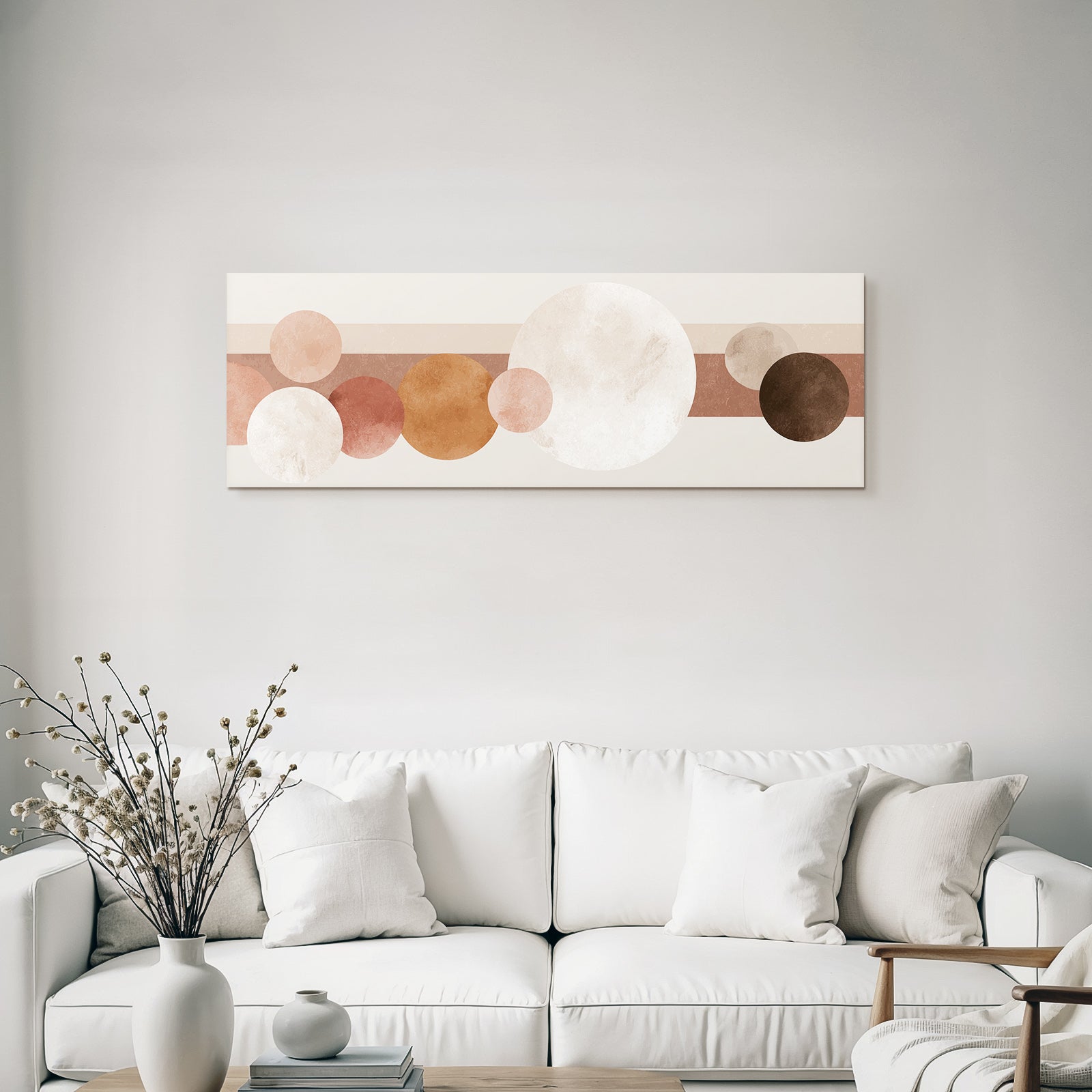 Abstract design with various circles and horizontal stripes