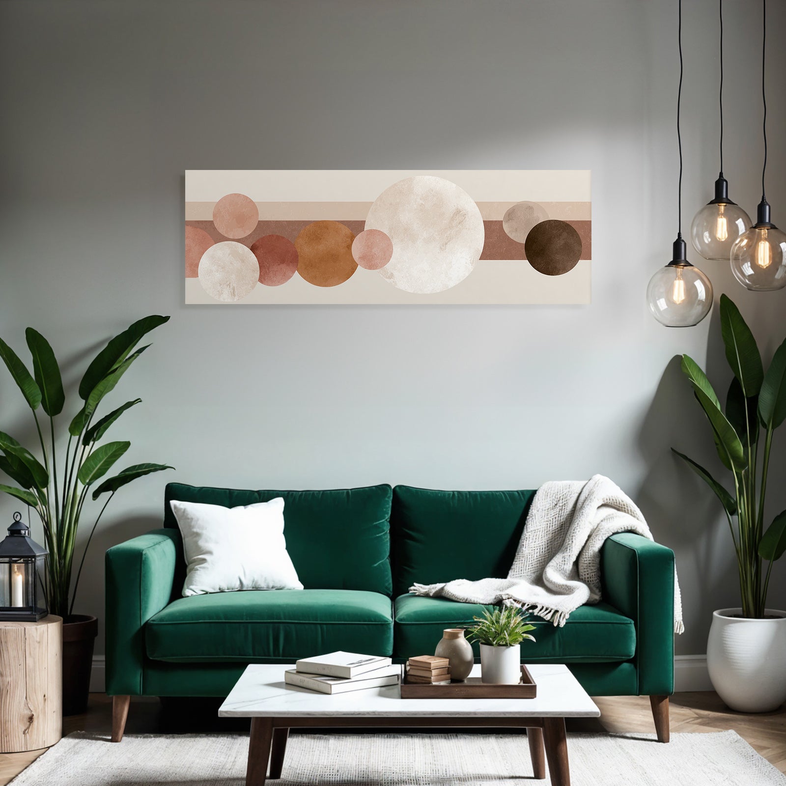 Abstract design with various circles and horizontal stripes