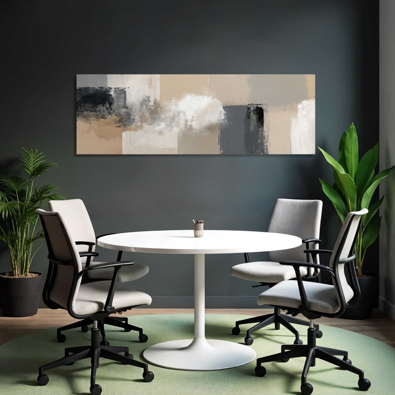 Abstract painting beige grey black white