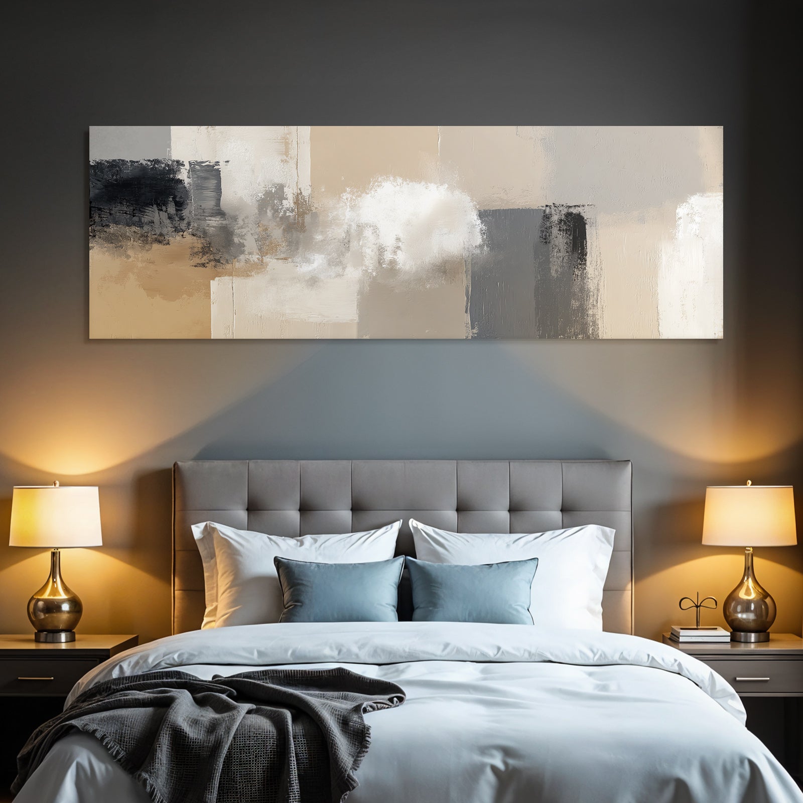 Abstract painting beige grey black white